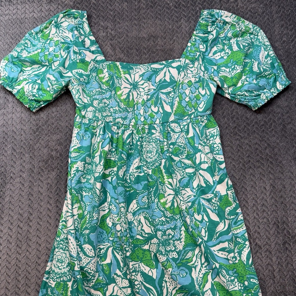 Lilly Pulitzer Delaney Short Sleeve Dress Botanical Green Safari Sangria Women 4 - Picture 3 of 11